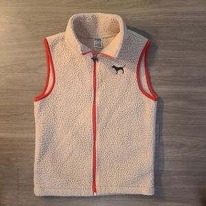 Victoria's Secret PINK Womens XS Cream And Hot Pink Sherpa Vest Full Zip